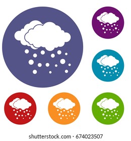 Cloud and snow icons set in flat circle reb, blue and green color for web