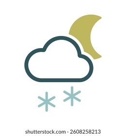 Cloud with snow moon outline icon. Meteorology sign. Graph symbol for travel, tourism and weather web site and apps design, logo, app, UI