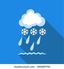 Cloud with snow and rain icon in flat style isolated with long shadow vector illustration