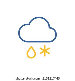 Cloud with snow and rain isolated vector icon. Meteorology sign. Graph symbol for travel, tourism and weather web site and apps design, logo, app, UI