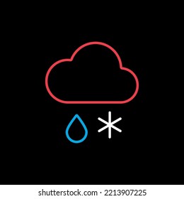 Cloud with snow and rain isolated vector icon on black background. Meteorology sign. Graph symbol for travel, tourism and weather web site and apps design, logo, app, UI
