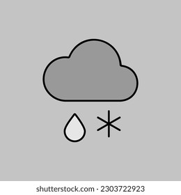 Cloud with snow and rain vector grayscale icon. Meteorology sign. Graph symbol for travel, tourism and weather web site and apps design, logo, app, UI