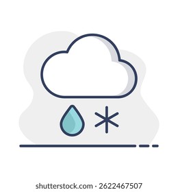 Cloud with snow and rain vector icon. Meteorology sign. Graph symbol for travel, tourism and weather web site and apps design, logo, app, UI