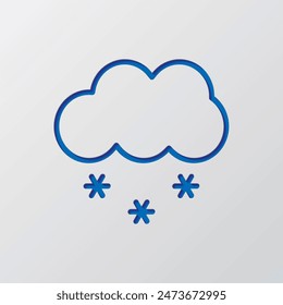 Cloud snow simple icon. Flat design. Paper cut design. Cutted blue symbol with shadow. Gray background.ai