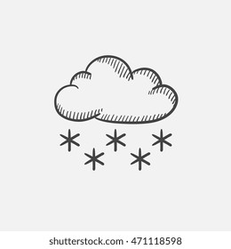 Nube con un icono de sketch de nieve para web, móviles e infografías. Icono aislado del vector dibujado a mano.