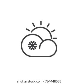 Cloud snow sun line icon, outline vector sign, linear style pictogram isolated on white. Snowflake and cloudy weather symbol, logo illustration. Editable stroke
