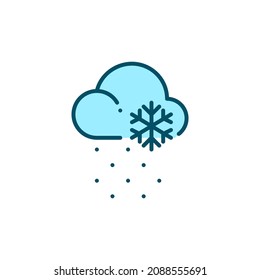 Nube con nieve. Tiempo invernal. Icono azul de píxeles, perfecto, editable