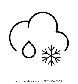 Cloud with snowflake line icon. Cloud, cloudy, winter, rain, thunderstorm, wind, moon, rainbow, snow, drop, forecast. Weather conditions concept. Vector line icon on white background