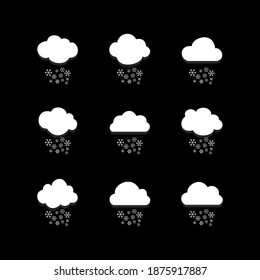 Nube y copos de nieve. Icono plano blanco y negro. Símbolo de ilustración de vector