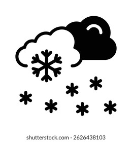 A cloud with snowflakes falling, symbolizing snowfall weather