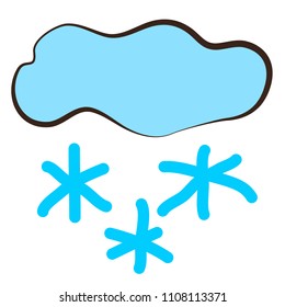 Nube, copos de nieve, icono, estilo de dibujo infantil.