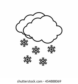Cloud and snowflakes icon in outline style on a pink background
