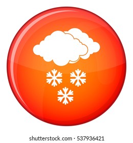 Cloud and snowflakes icon in red circle isolated on white background vector illustration