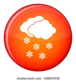 Cloud and snowflakes icon in red circle isolated on white background vector illustration