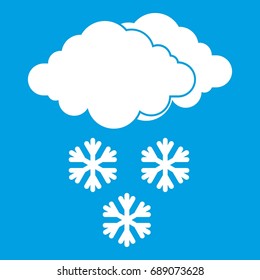Cloud and snowflakes icon white isolated on blue background vector illustration