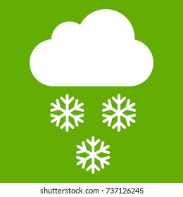 Cloud and snowflakes icon white isolated on green background. Vector illustration