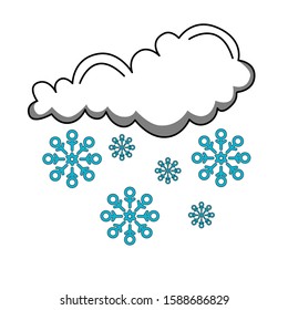 cloud and snowflakes illustration with doodles art style. weather icon with hand drawn style. eps 10