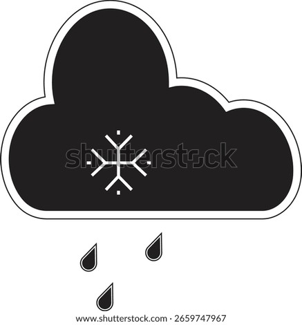 Cloud with snowflakes and light raindrop mix symbolizing icy rain or sleet condition with transparent background