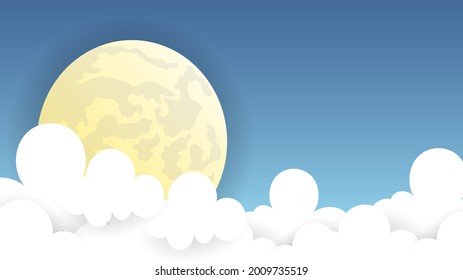 Cloud with snowflakes and moon on blue sky at night background , Illustration Vector EPS 10