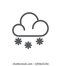 Cloud with snowflakes pixel perfect icon with editable stroke - winter seasonal element of snowy weather isolated on white background. Black outline transparent pictogram of snowfall.