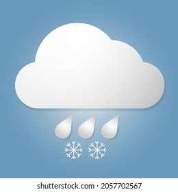 Cloud with snowflakes and rain drops on blue background. Weather icon.