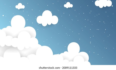Cloud with snowflakes and White circle on blue sky at night background , Illustration Vector EPS 10