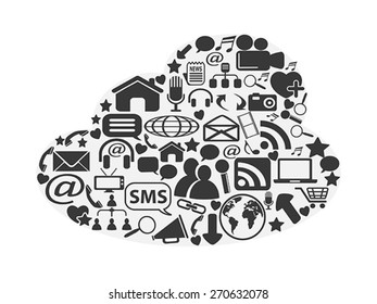 cloud social media icons set