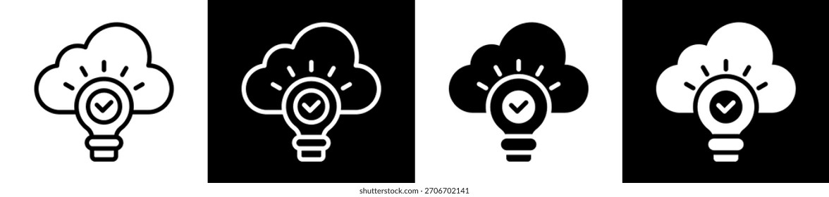 Conjunto de iconos de soluciones en la nube en Colección de estilo relleno en blanco y negro