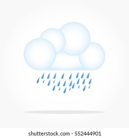 a cloud and some blue rain drops with shadow effect for weather illustration vector