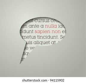 cloud speech bubble cut out in paper  / vector / gray