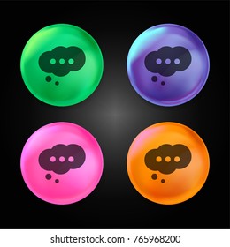 Cloud speech bubble with ellipsis crystal ball design icon in green - blue - pink and orange.