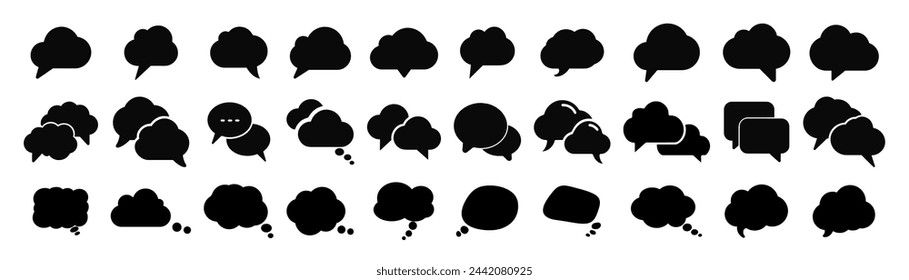 Cloud speech bubbles collection. Black speech bubble collection of different shapes