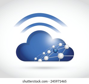 cloud sphere network and wifi signal sign illustration design over a white background