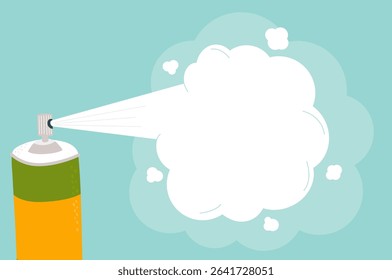 Cloud of spray from can. Hairspray, air freshener, insect repellent. Blank banner with space for text, decorative poster template, vector background