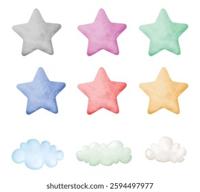 Cloud and star colorful pack watercolor
