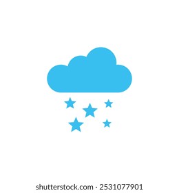 Cloud With Star icon. Simple weather icon with half moon or waning crescent with stars in cloudy sky. Symbol of night time in line art style. Linear flat vector illustration