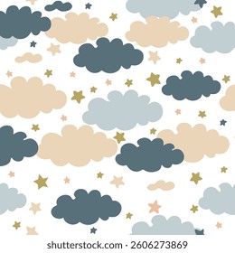 Cloud and star pastel seamless pattern