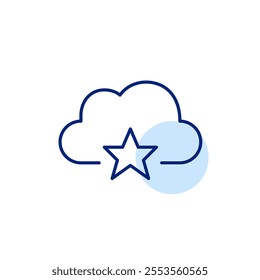 Cloud and star. Saving favorite files into remote data storage. Pixel perfect, editable stroke icon