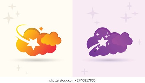 Cloud Star Sparkle Logo for Weather Forecast Network Technology Icon
