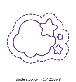 cloud with stars line style icon design, Cute patch expression emoticon and childhood theme Vector illustration