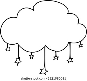 Cloud with stars night sky doodle linear cartoon coloring book