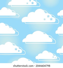 Cloud Stars Sky Ombre Gradient Fun Seamless Pattern Background Wallpaper