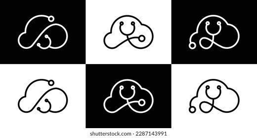 Ilustración vectorial de la línea de diseño del logotipo de nube y estetoscopio