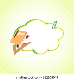 Cloud Sticker Decorated With School Supplies Icon Flat Vector Illustration