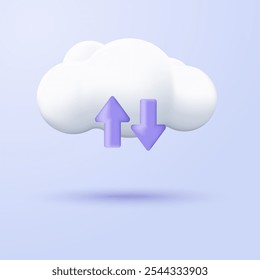 Ícone 3D de armazenamento em nuvem. Design 3D minimalista de data center e armazenamento em nuvem. Conceito 3D de tecnologia de armazenamento em nuvem, ilustração vetorial.