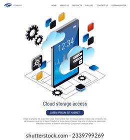 Cloud storage access, account control, information security, data privacy 3d isometric vector concept illustration