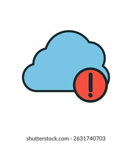 Cloud Storage Alert Icon with Red Exclamation Mark Symbol for Warning Notification