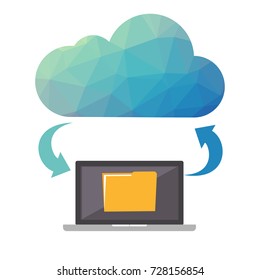 Cloud storage. Cloud backup concept. Low poly design illustration. Technology background.