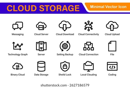 Conjunto de Ícones de Backup do Armazenamento em Nuvem - Ilustrações Mínimas de Vetor de Estrutura de Tópicos para Proteção Segura de Dados, Sincronização, Upload e Arquivos - Ícones Modernos de Linha
