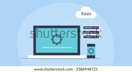 Cloud storage, Cloud based Saas software, Cloud hosting, Server, Data storage on network - vector illustration background